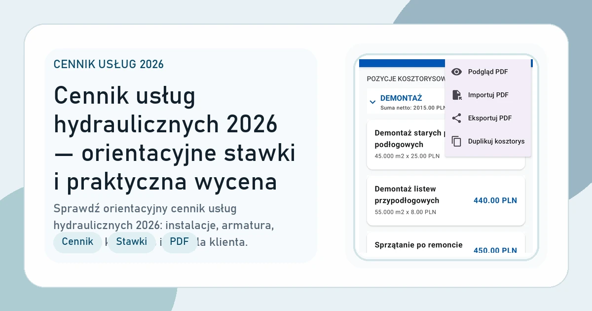 Okładka artykułu Cennik usług hydraulicznych 2026