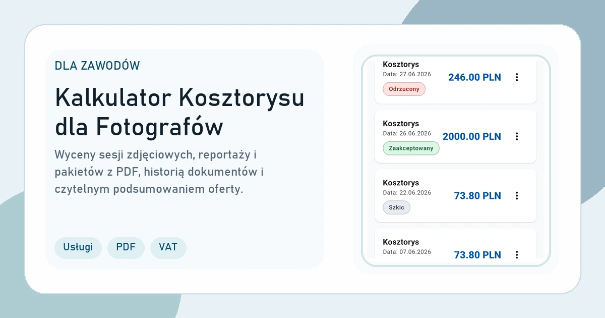 Grafika strony Kalkulator Kosztorysu dla Fotografów