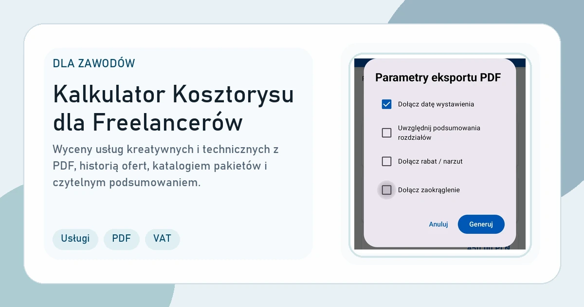 Grafika strony Kalkulator Kosztorysu dla Freelancerów
