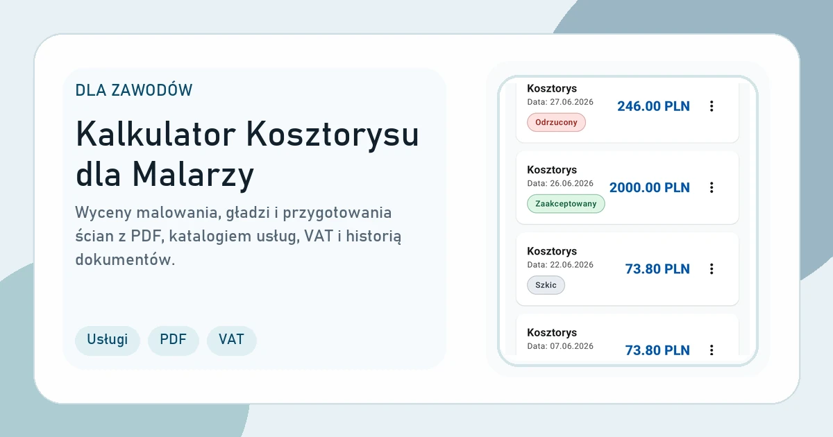 Grafika strony Kalkulator Kosztorysu dla Malarzy