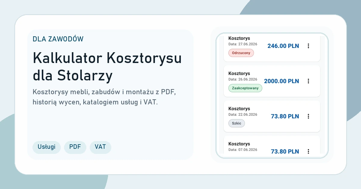 Grafika strony Kalkulator Kosztorysu dla Stolarzy