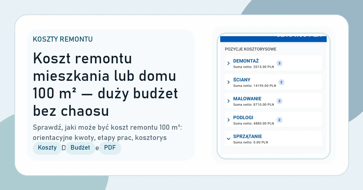 Okładka artykułu Koszt remontu 100 m²