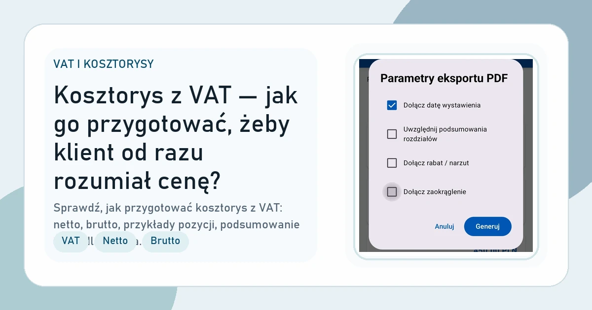 Okładka artykułu Kosztorys z VAT