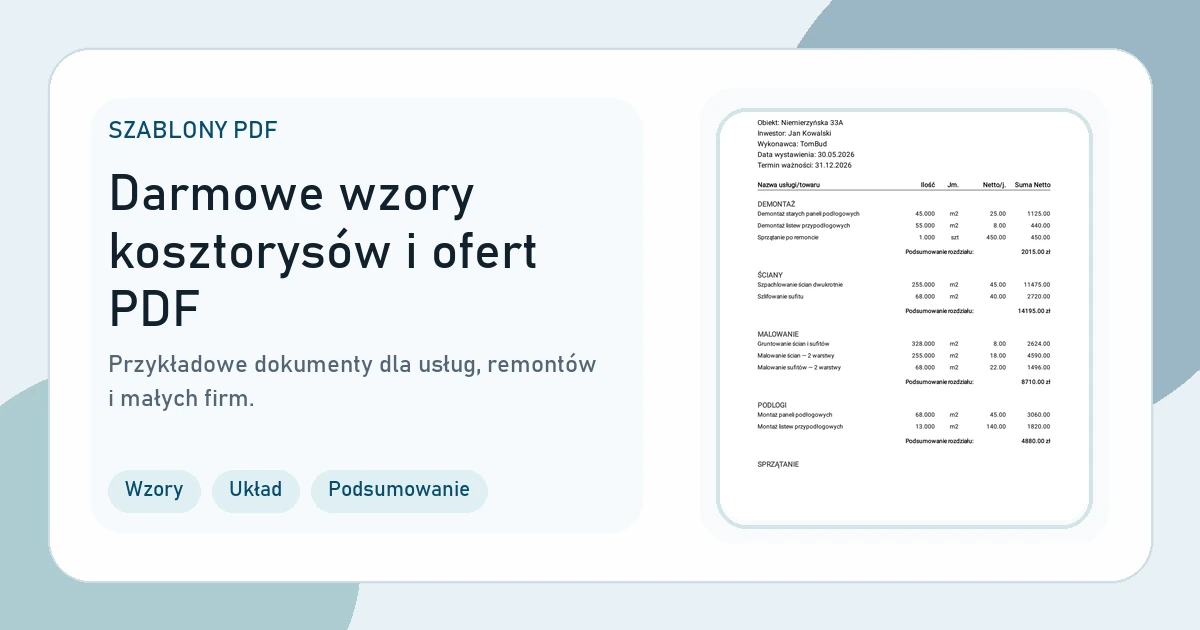 Okładka strony Szablony PDF